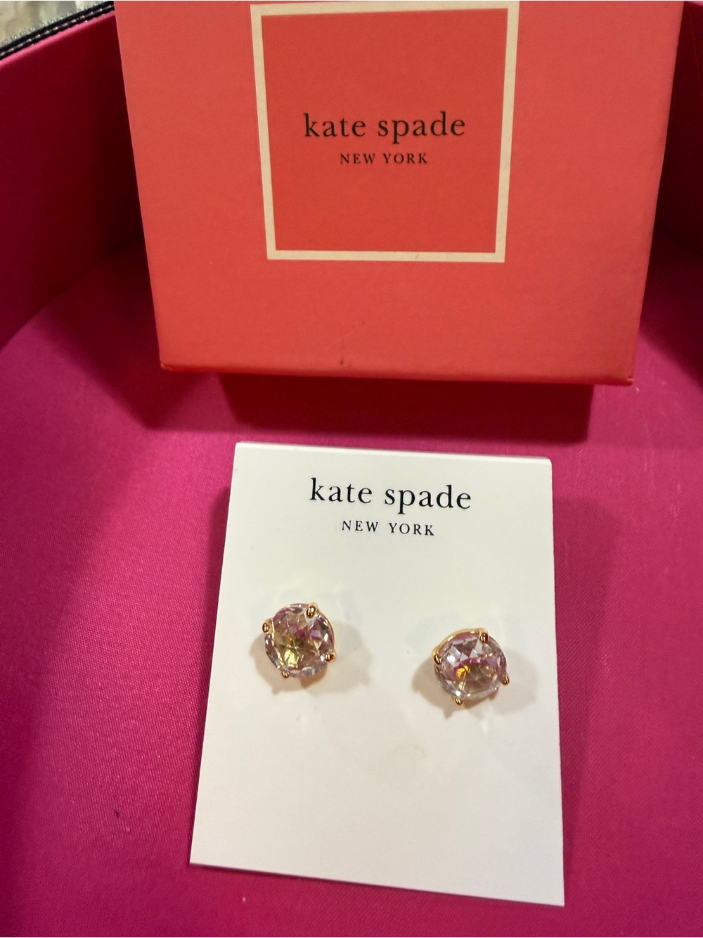 kate spade pink iridescent crystal stud earrings